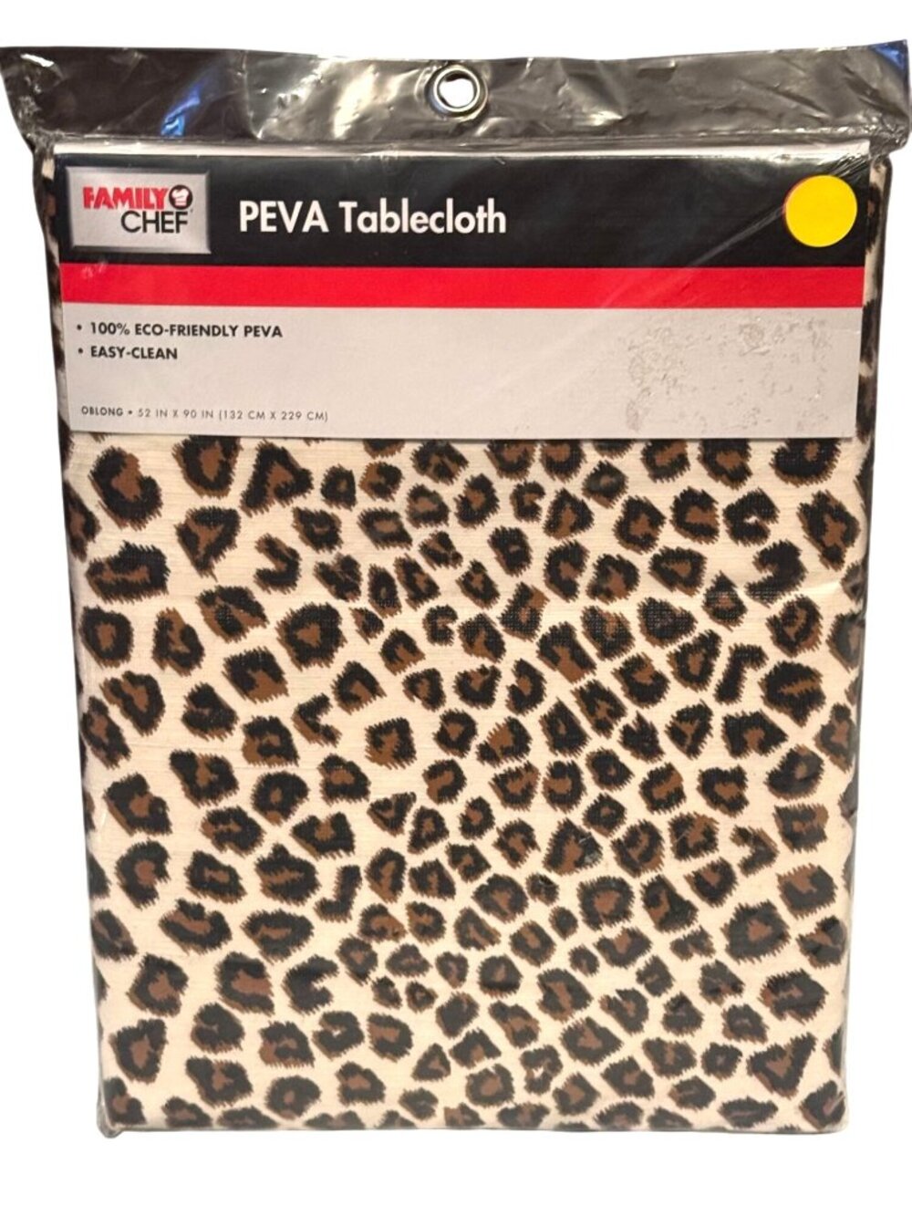 Family Chef PEVA Leopard Tablecloth Oblong 52" x 90" Eco-Friendly & Easy-Clean